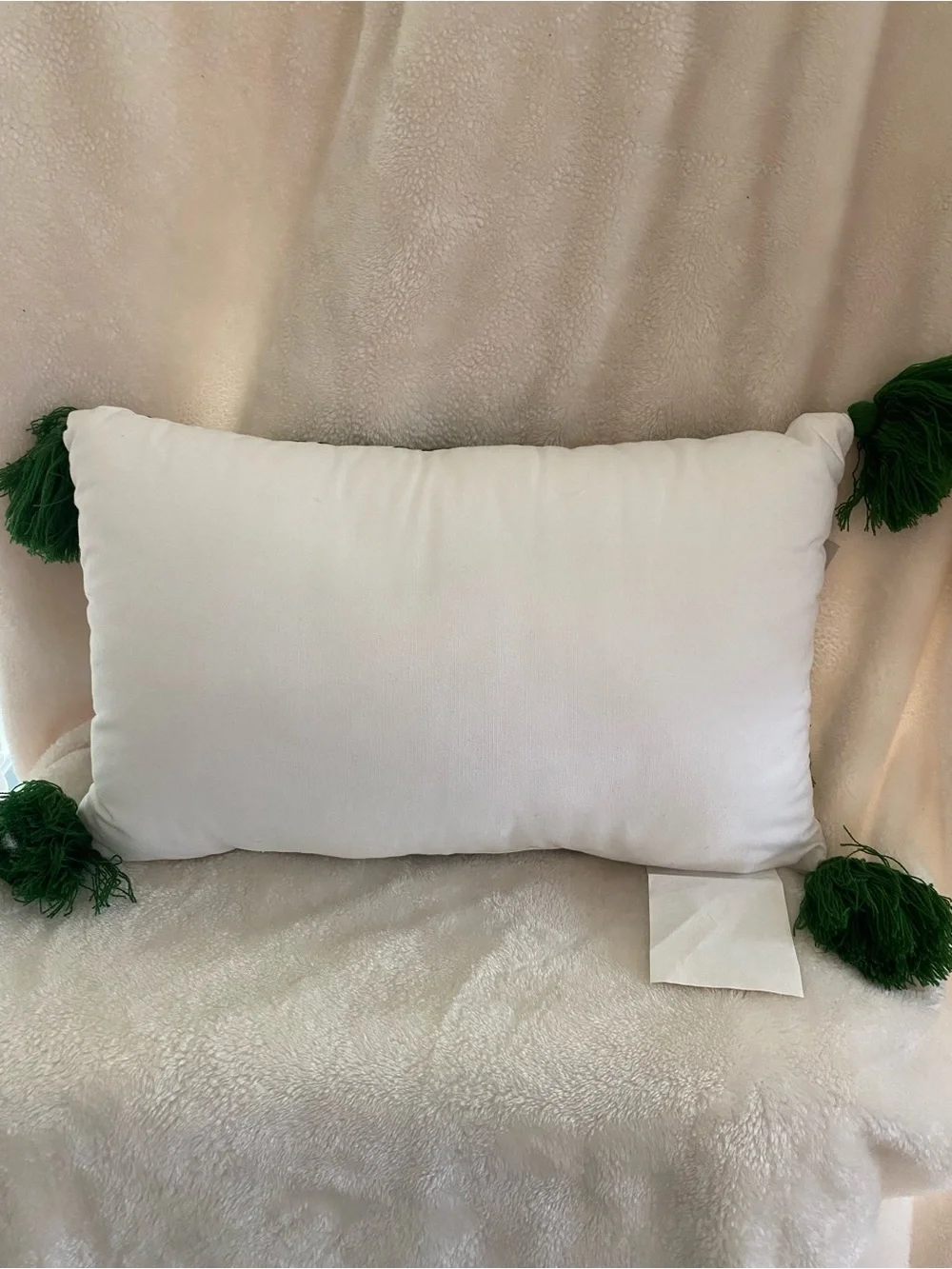 Holiday 'Merry Christmas' Decorative Pillow - White and Green with tassels